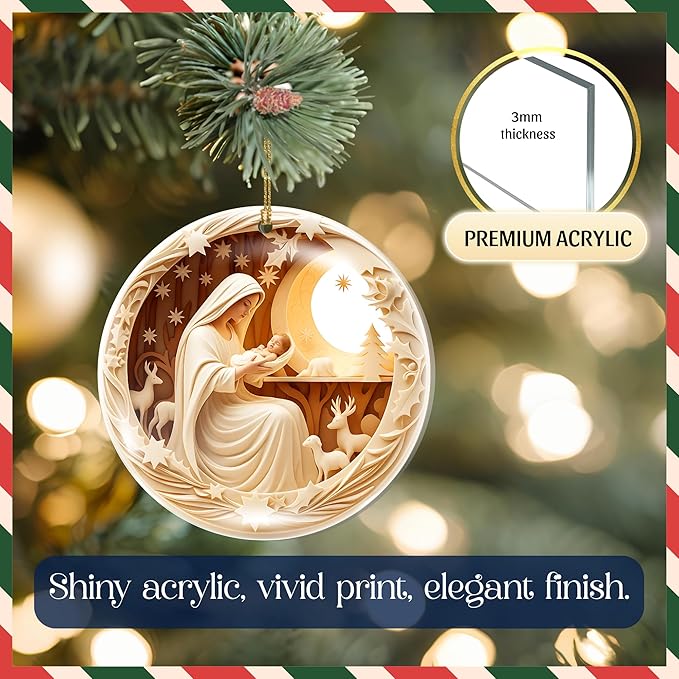 2025 Christmas Ornament β Holy Nativity Scene Acrylic Ornament, Virgin Mary and Baby Jesus Religious Decoration for Tree, Dated Navidad 2025 Ornament, Christian Catholic Christmas Decor Gift