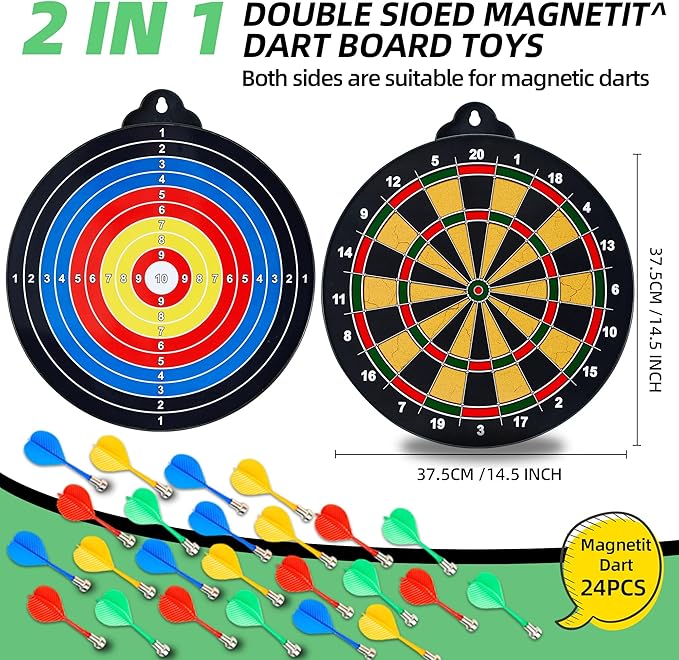 Magnetic Dart Board for Kids-12Magnetic Dart/Sticky Balls Or 2 Toy Gun+40 Foam Dart.Indoor/Outdoor Kids Games and Party Games,Christmas Birthday Gifts Toys for 3-12 Year Old Boys