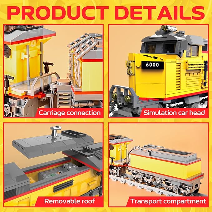 AC6000 Classic Steam Train Building Blocks Set - STEM Model Trains Sets for Boys 8-14 and Adults - Fun and Creative Freight Train Building Toy for Birthday, Halloween, Chrismas, Valentine (1162 pcs