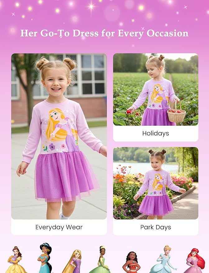 Disney Stitch Minnie Elsa Princess Sweatshirt Dress Toddler Girl Sequin Long Sleeve Pullover Clothes Fall Outfit 2-9 Years