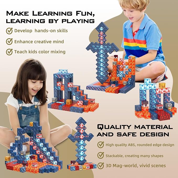 Magnetic Blocks 100 Pcs Building Toys Gifts Construction Toys for 3 4 5 6 7 8 Year Old Boys & Girls, STEM Montessori Sensory Creative Kids Toys