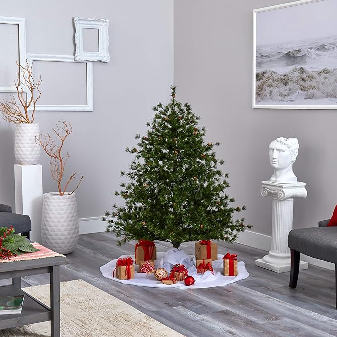 Nearly Natural 5ft. Colorado Mountain Pine Artificial Christmas Tree with 250 Clear Lights, 669 Bendable Branches and Pine Cones