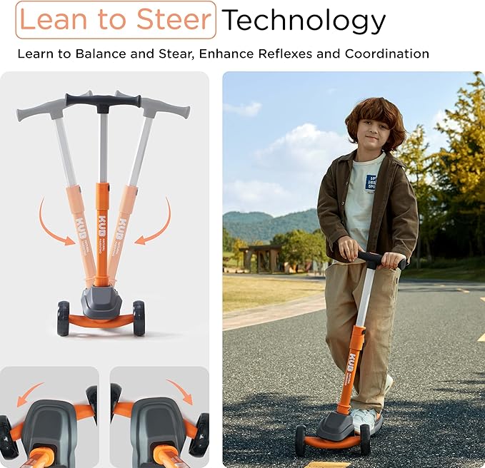 Kids Scooter, 3 LED Lighted Wheels, Any Height Adjustable Handlebar & Lean-to-Steer, Anti-Slip Deck, Easy-Fold Mechanism, Three-Wheel Scooter for Kids Ages 3-14
