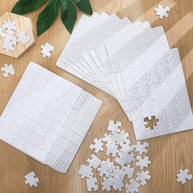 Sumind 24 Sheets Sublimation Puzzle Blank Jigsaw Puzzles for DIY Arts and Crafts Projects Heat Press Thermal Transfer Make Your Own Puzzles(A5-48 Style)