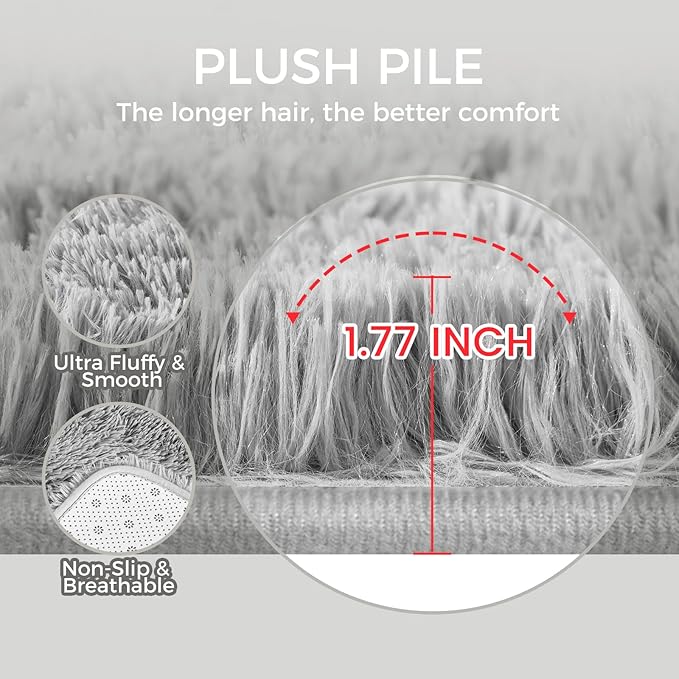 Ultra Soft Rug for Living Room, 9X12 Fluffy Shag Area Rug for Bedroom, Modern Shaggy Carpets Fuzzy Rug for Teens Dorm Nursery Home Decor Aesthetic, Upgrade Anti-Skid Durable, Light Grey