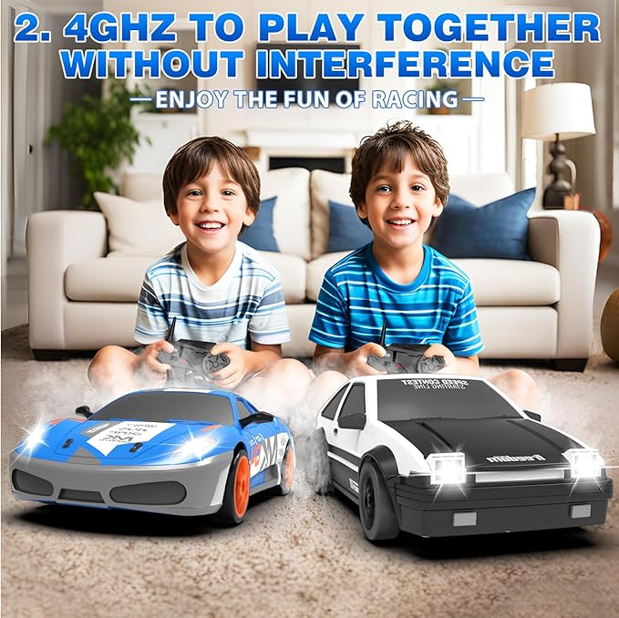 RC Cars Remote Control Car 1/24 2.4GHz 4WD Drift Car High Speed RC Cars Racing Cars Cool Lights Two Rechargeable Batteries Extra Tires Birthday Toy Car Kids Boys Adults White - 2 Batteries
