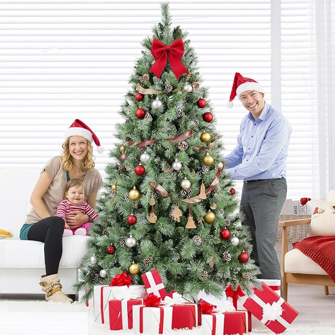 Christmas Tree 7ft, PLuxury Pine Needle -Premium Christmas Trees Flocked Trees - Artificial Xmas Tree