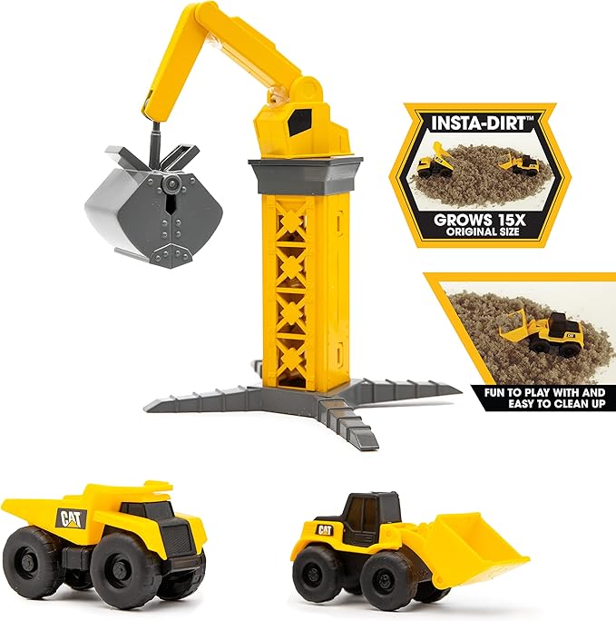 CAT Construction Toys Little Machines Ground Crew Playset with Insta-Dirt - Sensory Toys for Kids Ages 3 and Up - 15X Fast-Growing Dirt Compound & 2 Vehicles - Ideal Gift for Boys & Girls