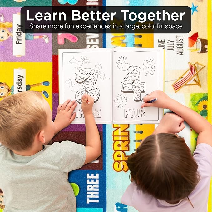 Alphabet Rug, 90" x 114" Educational & Imaginative Play Mat for Toddlers 2-4 Years, Soft Non-Slip Nursery Rugs & Playroom Floor Mat, Perfect for Classroom Decor