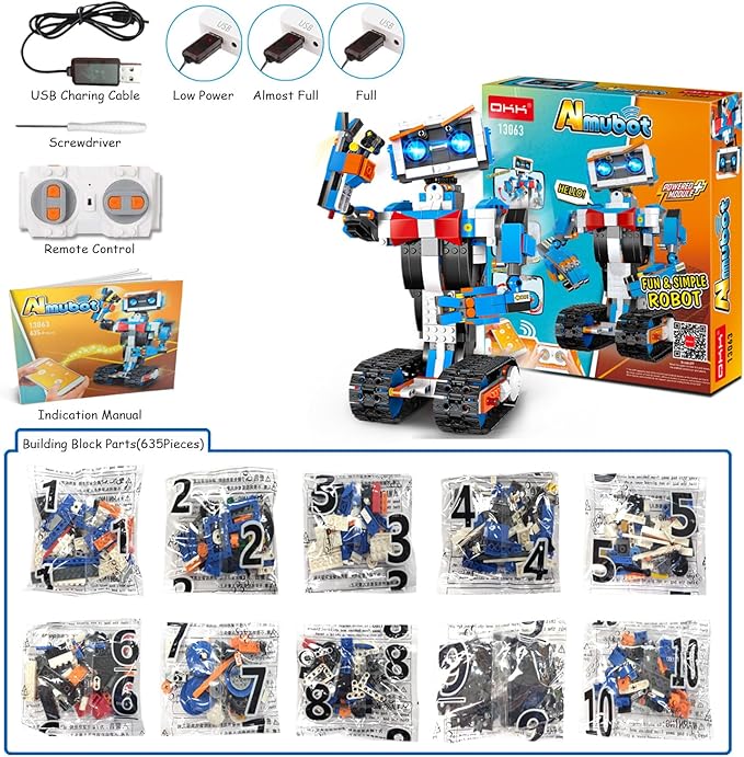 OKK Robot Building Toys for Boys, STEM Projects for Kids Ages 8-12, Remote & APP Controlled Engineering Learning Educational Coding DIY Building Kit Rechargeable Robot Toy Gifts for Girls (635 Pieces)