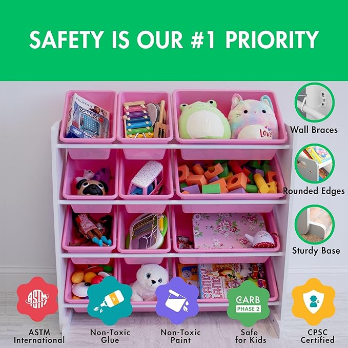 Humble Crew, White/Pink 12 Bin Toy Storage Organizer