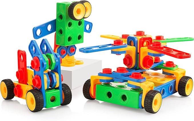 Play22 100Pc Building Blocks for Toddlers Stem Toys - Building Take Apart Toys for Boys and Girls Ages 3 4 5 6 7 8 9 10 - Educational Toys Set with Nice Storage Box