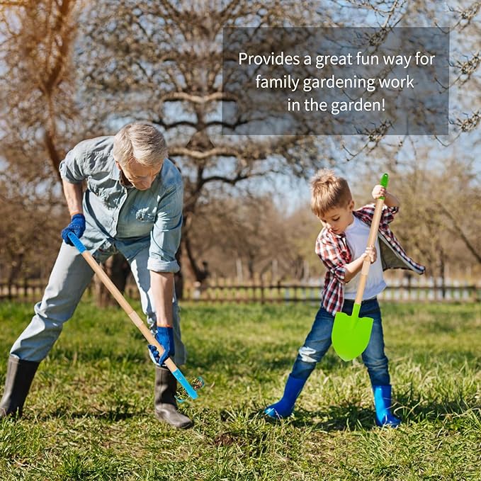 Kids Garden Tools, Outdoor Toys, Shovel for Digging Sand, Kid-Sized Rake, 5PCS 27.6 Inch Long Gardening Tools for Boys Girls Age 3 and up Gifts