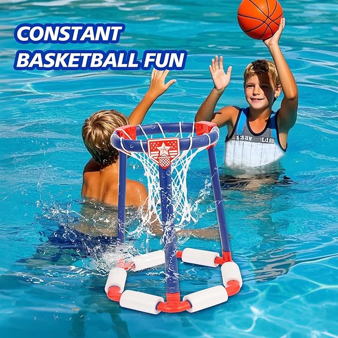 Pool Basketball Hoop Set,Floating Pool Toys for Kids,Floating Basketball Hoop,Pool Games,Basketball Game Poolside,Summer Water Toys,with 3 Balls and 1 Pump