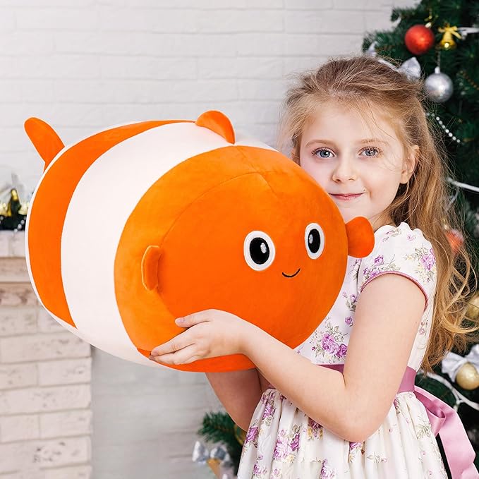 Wepop 20in Clown Fish Plush Stuffed Animal Toys, Cute Giant Pebble Throw Pillows Soft & Cuddly Plushies Dolls Birthday Gift for Kids Adults