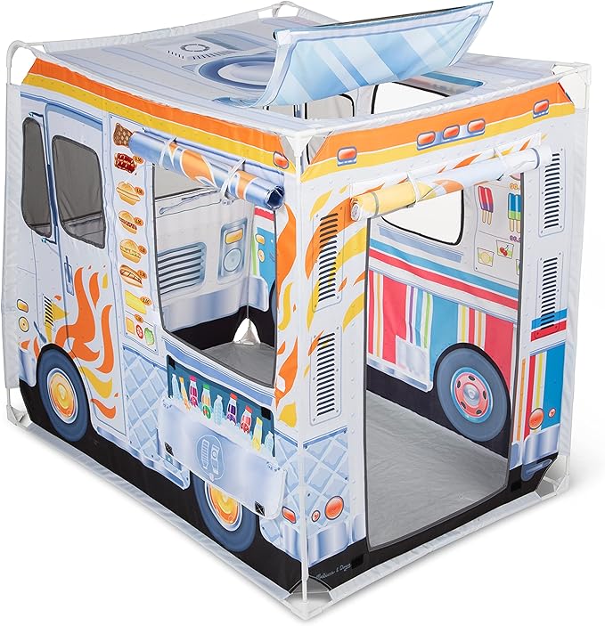 Melissa & Doug Fabric Double-Sided Food Truck Play Tent - Ice Cream And BBQ Role Play Toy Food Truck Tent, For Kids Ages 3+