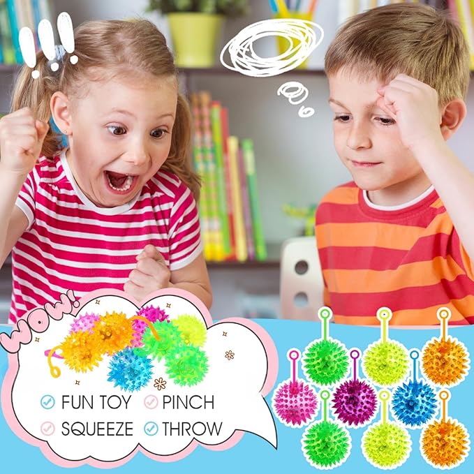 Sotiff 200 Pcs Light up Ball Spiky LED Bouncy Ball Flashing Squeaky Multicolor Puffer Toy Rubber Sensory Toy Carnival Prizes Bulk Party Favors for Teens, Adults, Children