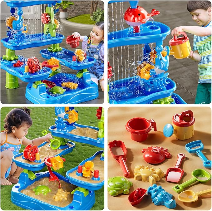 Water Table for Kids 3 4 5 6 7 8 Year Old - Water Table with Pond, Sensory Activity Playset, Sand Toys, Summer Outdoor Toys for Toddlers 3-5, Birthday Gifts for Boys Girls 3-8