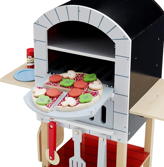 Teamson Kids My Little Helper Pizza Oven & 24 pc. Accessory Set with Cooking Utensils and Pizza Toppings