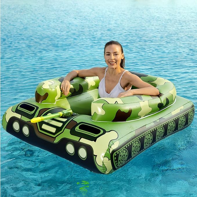 Inflatable Tank Pool Floats Adults - Jasonwell Kids Pool Floaties Swimming Pool Tank with Water Cannon Gun Swim Floaty Rafts Lake Beach Party Pool Toys for Boys Girls Kids Adults