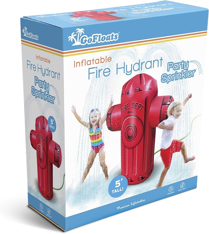 GoFloats Giant Inflatable Fire Hydrant Party Sprinkler - 5 Feet Tall Yard Sprinkler for Kids Summer Fun