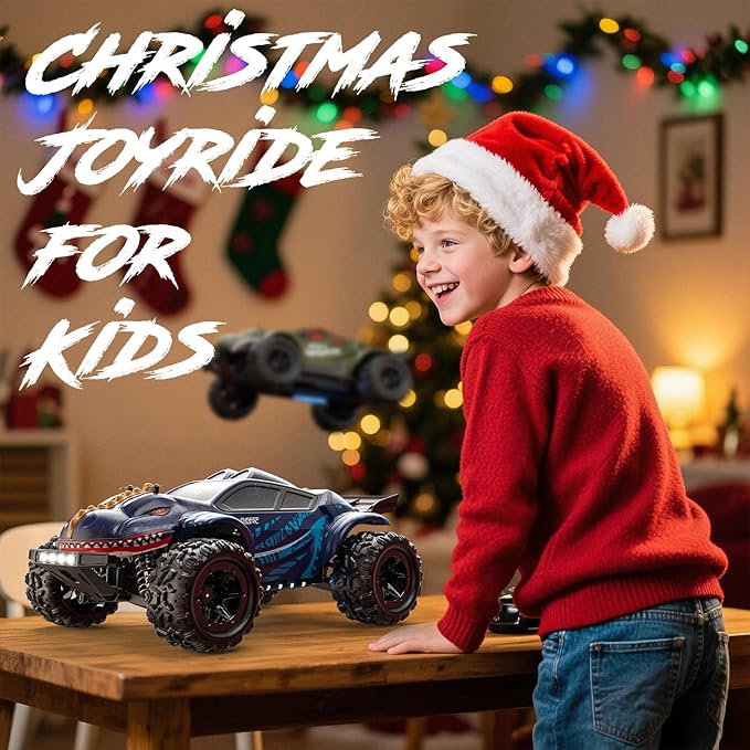 DEERC 9308E 1:16 Fast RC Cars for Boys Age 8-12 RC Monster Truck 40 KPH,All Terrain 4WD High Speed Dinosaur Truck 2 Car Shell,2.4Ghz Off-Road Remote Control Cars with 2 Batteries, Toy Gift for Kids