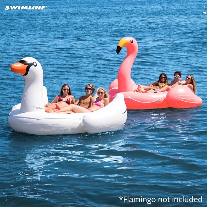 SWIMLINE ORIGINAL 19671 Double Inflatable Swan Pool Float Floatie Ride-On Lounge W/ Stable Legs Wings Large Rideable Blow Up Summer Beach Swimming Party Lounge Big Raft Tube Decoration