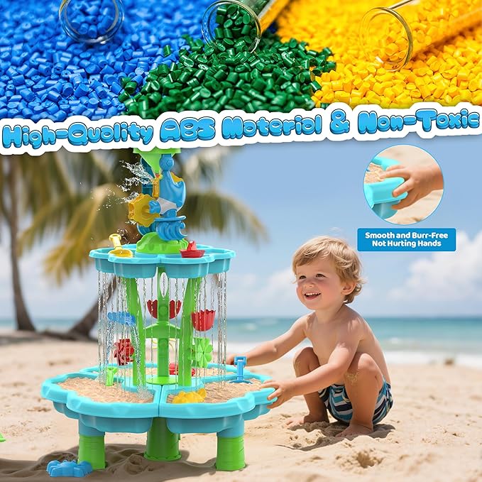 Kids Flower Water Sand Table for Toddlers - 2-Tier Outdoor Water Sand Play Table Toys for Boys Girls, Summer Splash Activity Sensory Table Party Birthday Gift for Kids 3-5 6-12