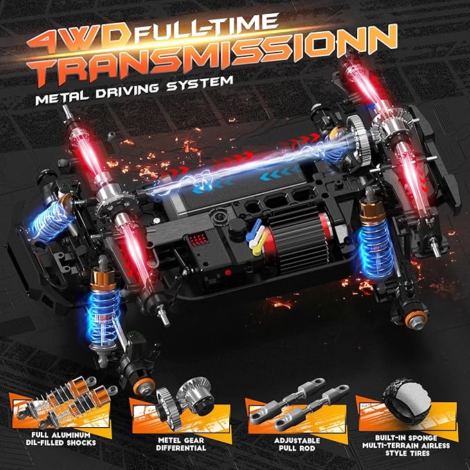 DEERC H16R Brushless Fast RC Cars,1:16 52KM/H High Speed Remote Control Car,4X4 All Terrains RC Monster Truck,Waterproof Off-Road Hobby Electric Vehicle Car Gift for Adults Boys,2 Li-ion Batteries