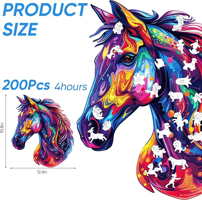 Horse Head Wooden Puzzle for Adults, Horse Wooden Jigsaw Puzzles(15.8 * 18.3in-500pcs), Unique Shape Animal Adult Puzzles,Irregular Wood Puzzles Best Gift for Adults and Kids Family Game