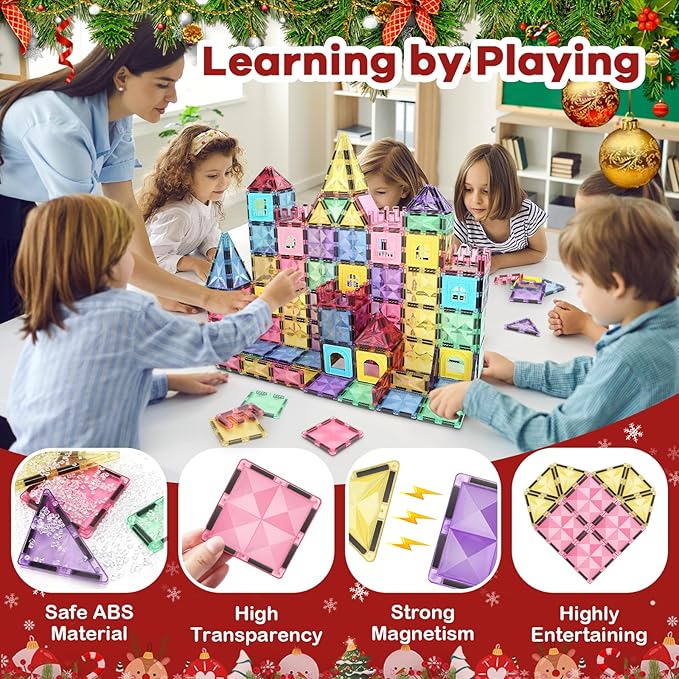 ROMDS Magnetic Tiles, Magnetic Building Blocks for Kids Ages 3+ and STEM Magnet Toys, Clear Magnet 3D Blocks Construction Playboards for Boys & Girls, Sensory Play for Preschool Learning(36 pcs)