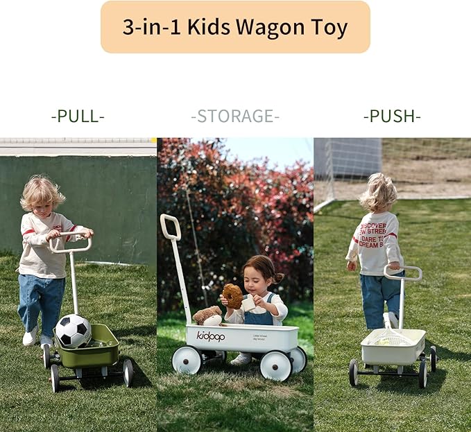 PULA-Wild 2-in-1 Kids' Pull-Along Wagon Toddlers Push Walker for 2.5-8 Adjustable Handlebar, Birthday Gifts Max Weight 33 lbs (Grey)