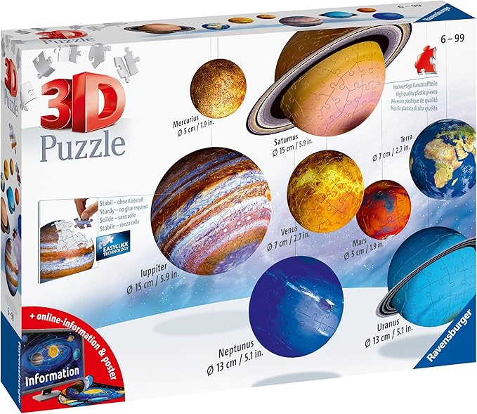 Ravensburger Solar System 540 Piece - 9 Planet 3D Jigsaw Puzzle Set for Kids & Adults | Easy Click Technology | Durable Material | Add a Splash of Color to Your Room Ages - No. 11668