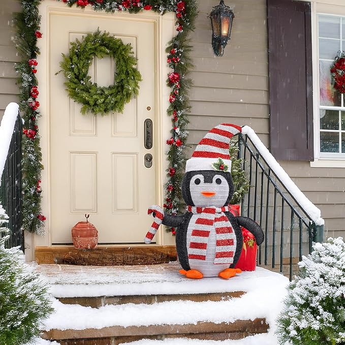 Christmas Standing Lighted Penguin Decoration, Battery Operated Light-Up Christmas Decorations for porches, lawns, Yards, Indoor and Outdoor