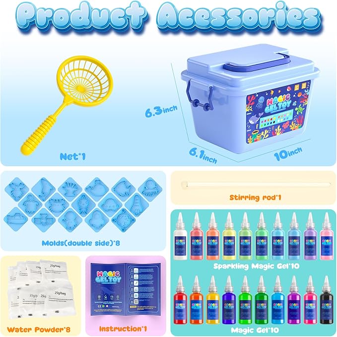 Flooyes Magic Gel Water Elf Toy Kit, Aqua Water Gel Kit for Kids, Creative Squishy Maker Toy with 20 Magic and 16 Shape Molds Pets, Birthday Gifts Crafts&Art DIY for Kids, Make Your Own Squishies