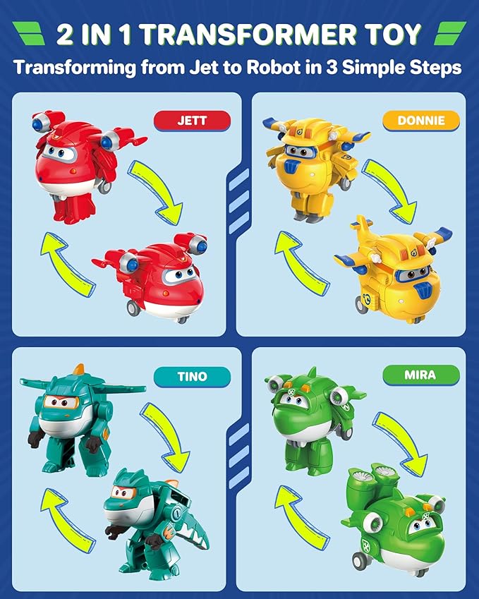 Super Wings 15-Pack Transforming Toys 2 inch Airplane Robot Mini Action Figures with Real Mobile Wheels for Kids 3 4 5 6 7 8+ Birthday Party Supplies for Preschool Boys and Girls