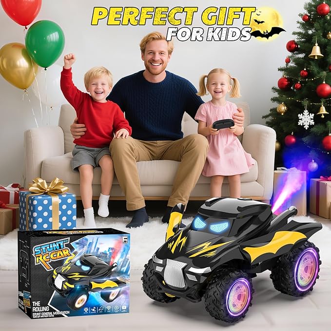Remote Control Car, RC Cars Stunt Car Toy, 2.4GHz Rechargeable RC Cars with Spray and Music, Ideal Birthday Toys for Boys Age 6 7 8 9 10 11 12