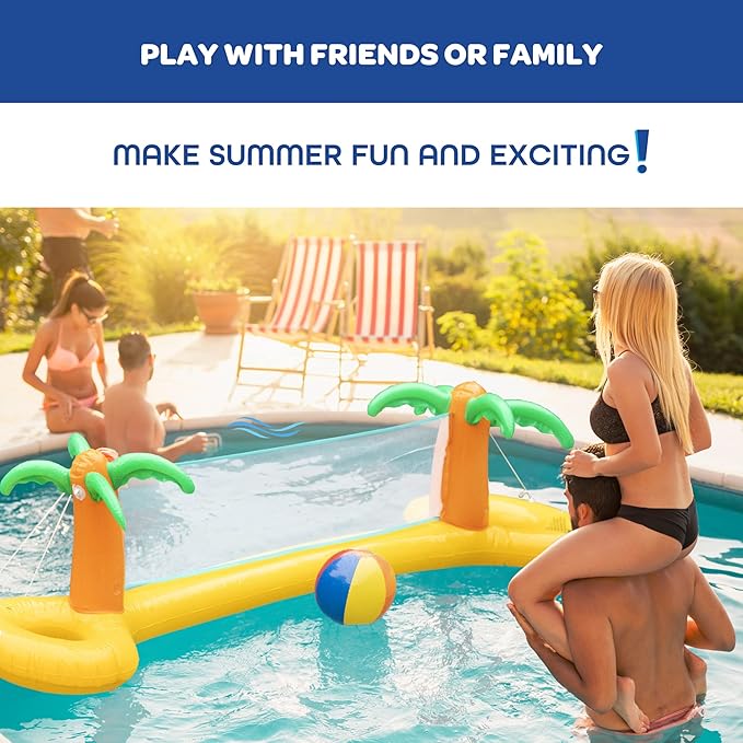 Giant Inflatable Palm Tree Volleyball Net Set w/Ball-12 ft Long Extra Large Size-Durable Thick PVC Material, Easy to Inflate- Outdoor/Backyard Pool Party, Fun Water Activity-Float, Kids Gift