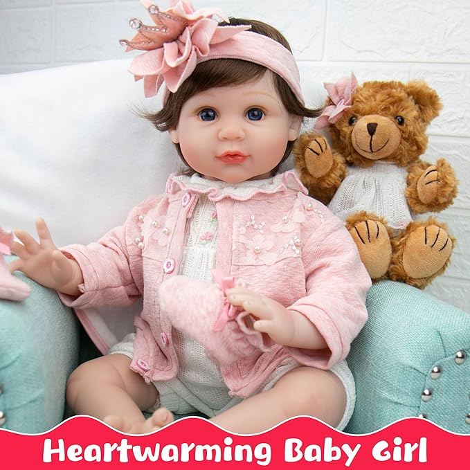 Reborn Baby Doll - 22-Inch Lifelike Baby Doll Soft Cloth Body Newborn Baby Dolls with Clothes and Toy Accessories Christmas Birthday Gift for Kids Age 3+