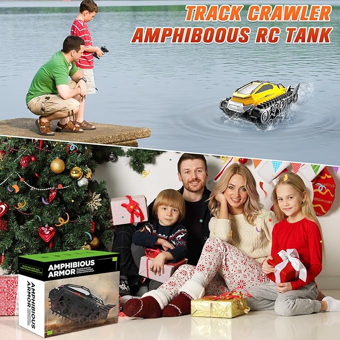 Fistone Amphibious Remote Control Car, 2.4Ghz All-Terrain Truck with Gesture Sensing, 360° Rotating RC Tank Crawler Waterproof Off-Road Car, Boat for Kids Boys