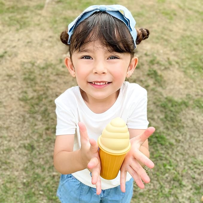 BLUE GINKGO Ice Cream Sand Toys - Silicone Beach Toy Ice Cream Set of 4 | Easy Clean, Travel-Friendly | Sand, Bath, Beach Toys for Toddlers and Children (Sunsoaked Multi Pack)
