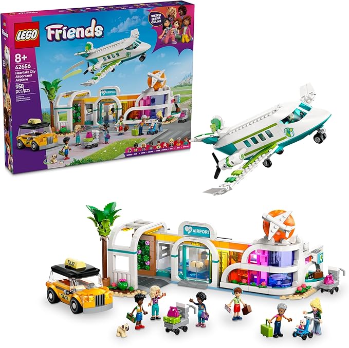 LEGO Friends Heartlake City Airport and Airplane Toy Building Set - Pretend Play for Kids, Girls and Boys, Ages 8+ - with 7 Minidolls, Taxi, Dog Figure and More - Gift Idea for Birthday - 42656