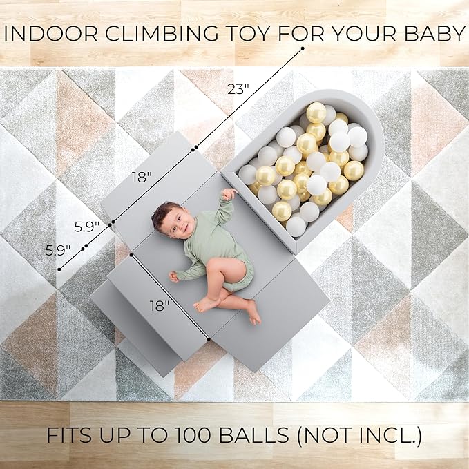 ZICOTO Fun Climbing Toy Set for Toddlers Aged 1-3 - The Perfect Set incl. Ball Pit & Climbing Blocks for Unlimited Indoor Fun - Soft Foam Play Gym for Baby/Kids to Safely Learn New Skills Inside