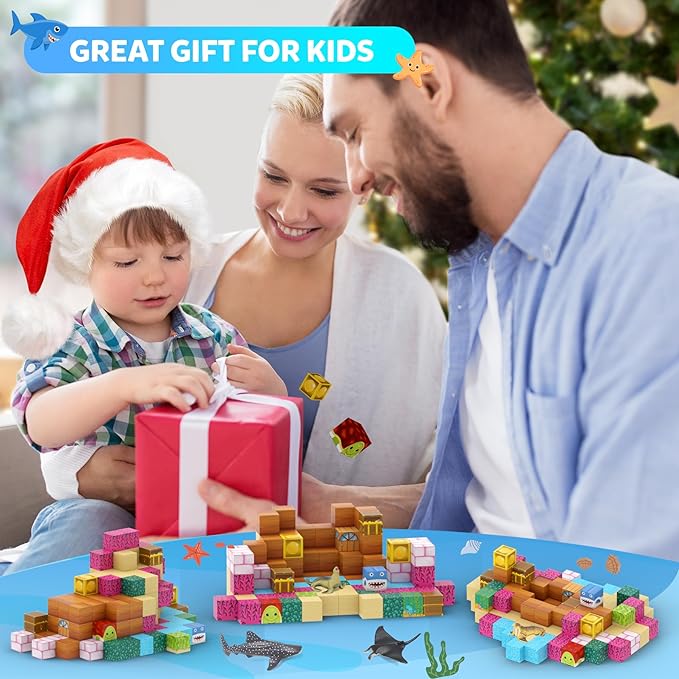 Magnetic Blocks 110PCS with 6 Animal Toys, Ocean Building Blocks Set, Toys for Boys & Girls Age 6-8, STEM Montessori Stacking Building for Toddlers Sensory for Kids 6+