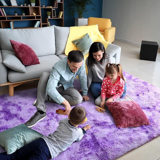 AROGAN Soft Rainbow Area Rugs for Girls Room 3x5 Feet, Fluffy Girls Bedroom Rugs, Princess Rug, Cute Colorful Carpet for Kids Teens Nursery Toddler (Purple)