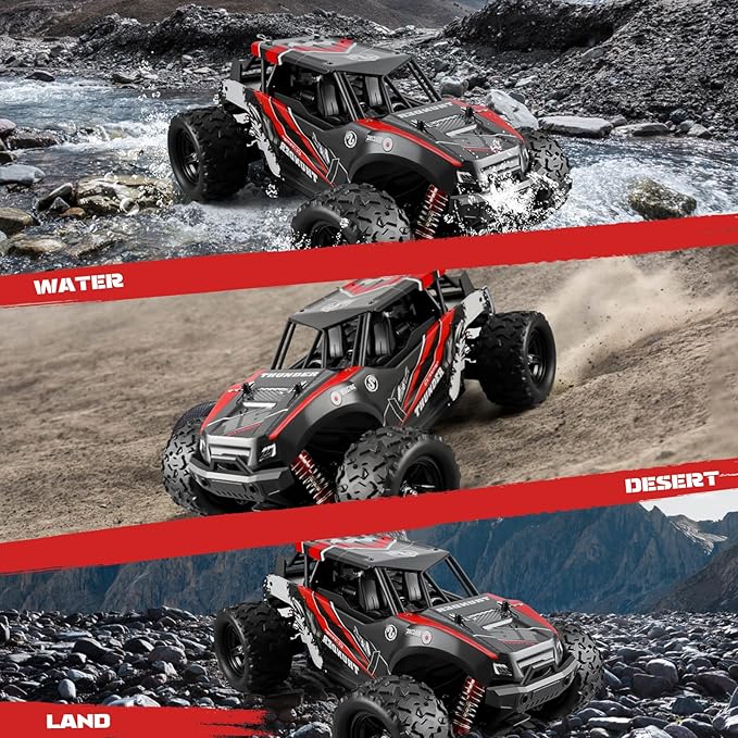 1:18 Scale RC Cars, 36 KM/H High Speed, 2.4 GHz Remote Control and 2 Rechargeable Batteries,4 Shock Absorbers, for Xmas (Red)