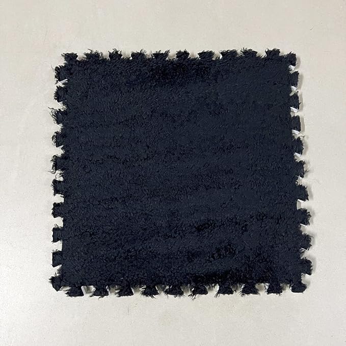 Interlocking Carpet Shaggy Soft EVA Foam Mats Fluffy Area Rugs Protective Floor Tiles Exercise Play Mat for Children Kids Room Home Parlor Bedroom (12 pcs, Black)