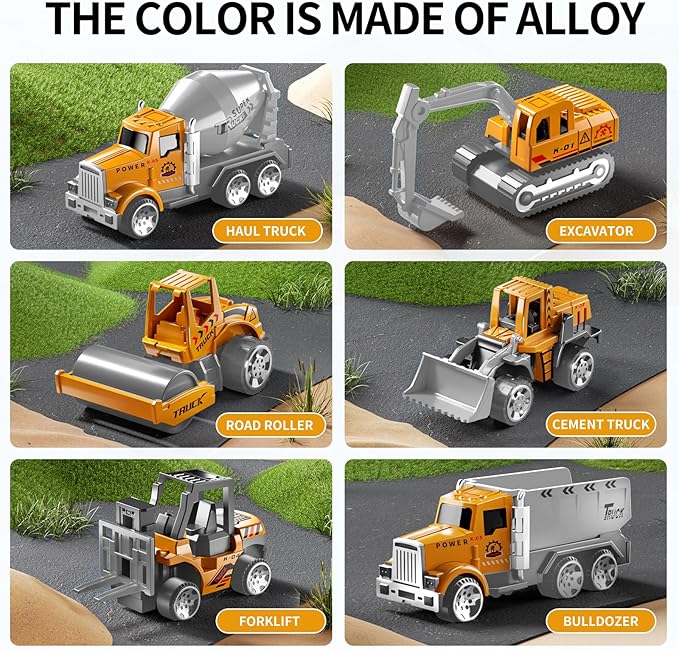 Toddler Boys Construction Truck Vehicle Toy Set with Play Mat, Die-Cast Toy Car Carrier Truck for Kids, Birthday Gifts for 3-8+ Year Olds