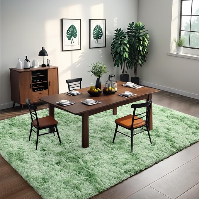 Nuttumico Fluffy Modern Area Rugs for Living Room Bedroom, 4x6 ft Sage Green Tie-Dyed Plush High Pile Rug for Kids Girls Room Nursery Home Decor, Upgrade Non-Slip Soft Indoor Rug