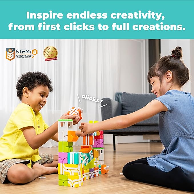 QBI Magnetic Blocks for Toddlers Ages 2-4|STEM Magnetic Building Blocks with Trucks & Fruit Plates|Montessori Magnet Building Cubes for Kids|Educational Gifts for Boys & Girls Ages 2+ (32PCS)